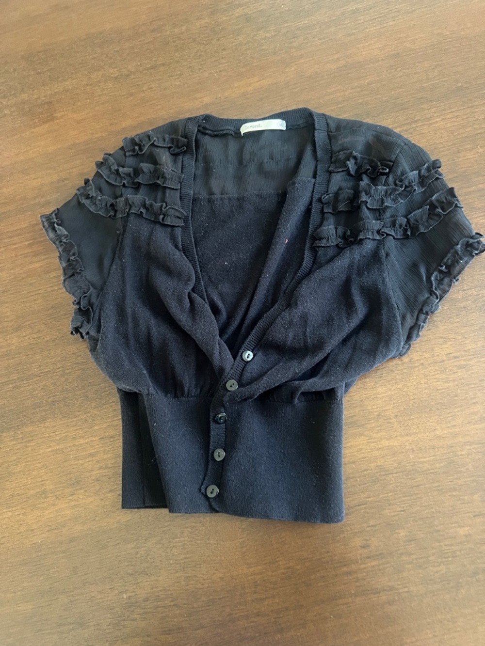 Black Ruffle Sleeve Short-Sleeve Cardigan Top - Women